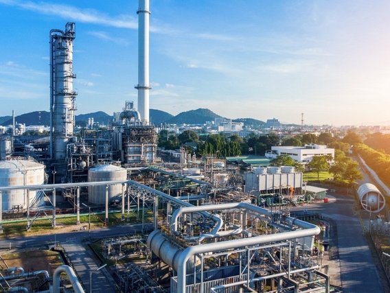Aerial view of smart chemical oil refinery plant