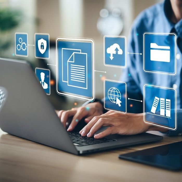 Businessman using a computer to document management concept