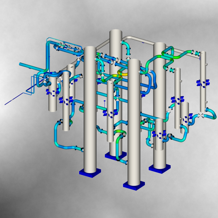 Diagramm eines mechanischen Systems mit Zahnrädern, Hebeln und Pleueln sowie Richtungspfeilen